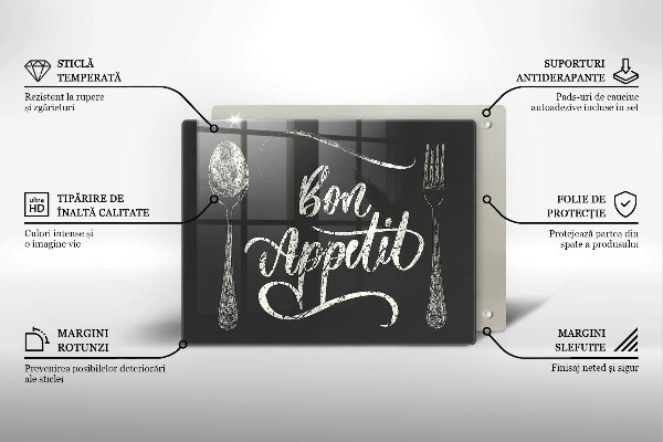 Tocător din sticlă Inscripție Bon appetit