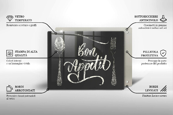 Tocător din sticlă Inscripție Bon appetit