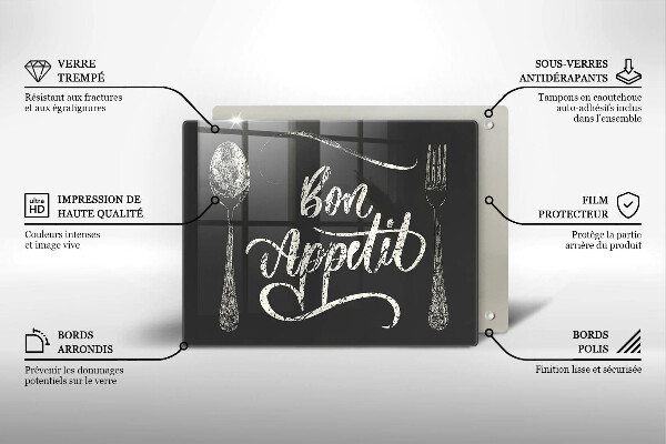 Tocător din sticlă Inscripție Bon appetit