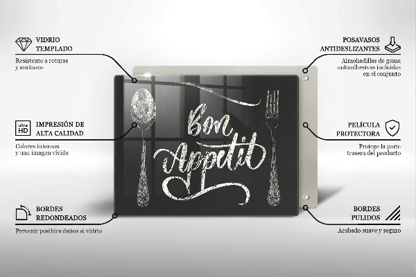 Tocător din sticlă Inscripție Bon appetit