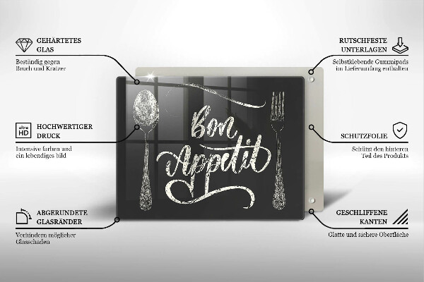 Tocător din sticlă Inscripție Bon appetit