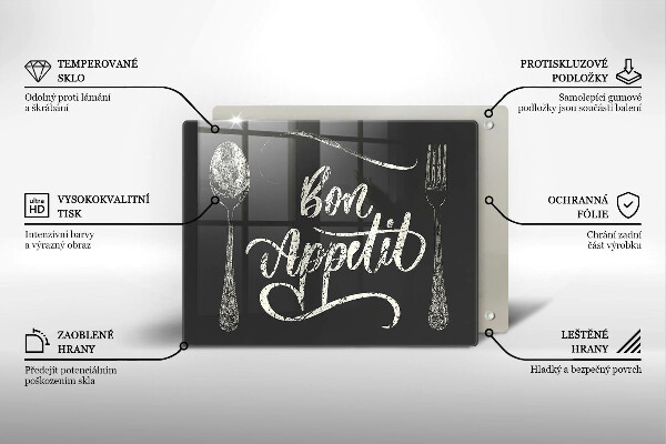 Tocător din sticlă Inscripție Bon appetit