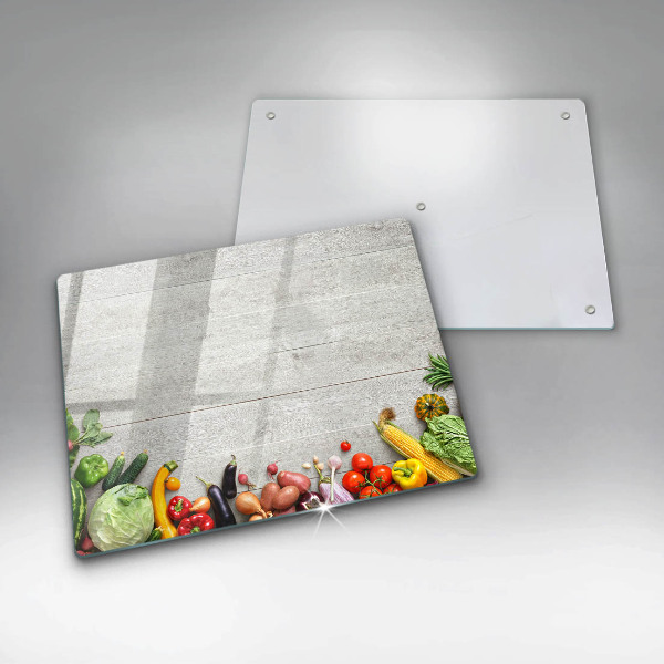 Tocător din sticlă Legume pe scânduri