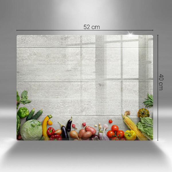 Tocător din sticlă Legume pe scânduri