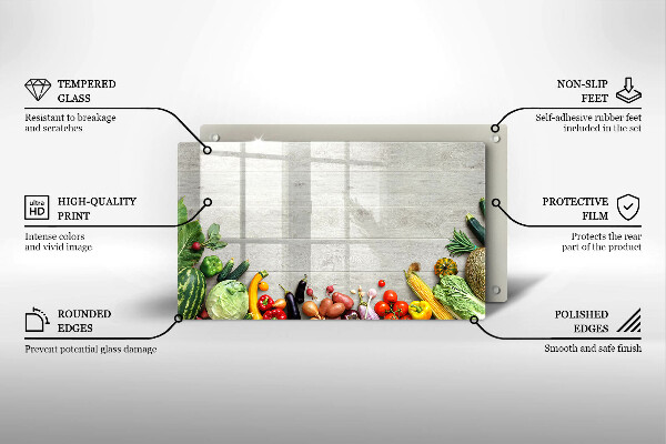 Tocător din sticlă Legume pe scânduri