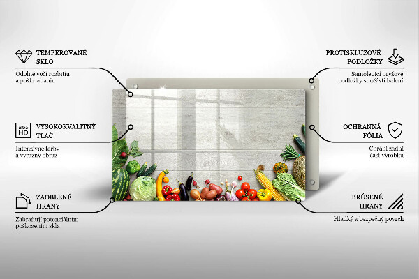 Tocător din sticlă Legume pe scânduri