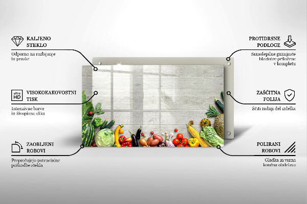 Tocător din sticlă Legume pe scânduri