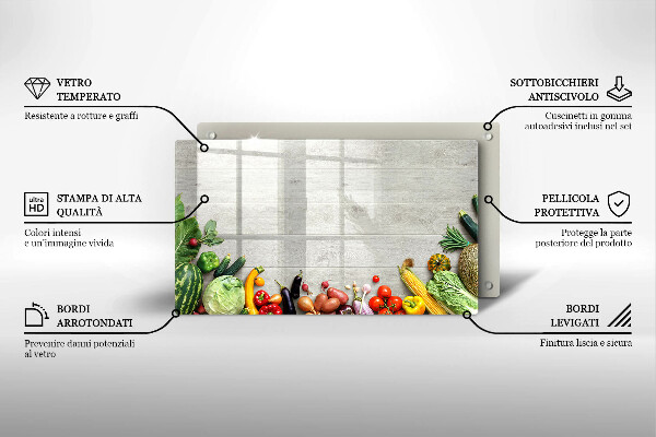 Tocător din sticlă Legume pe scânduri