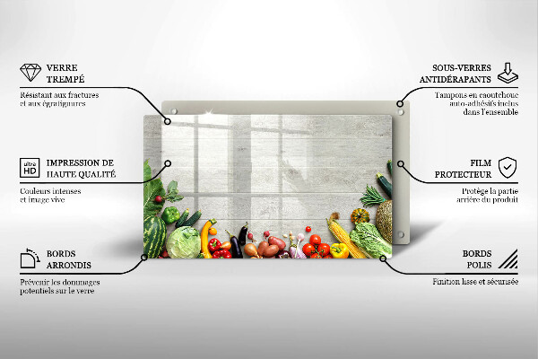 Tocător din sticlă Legume pe scânduri