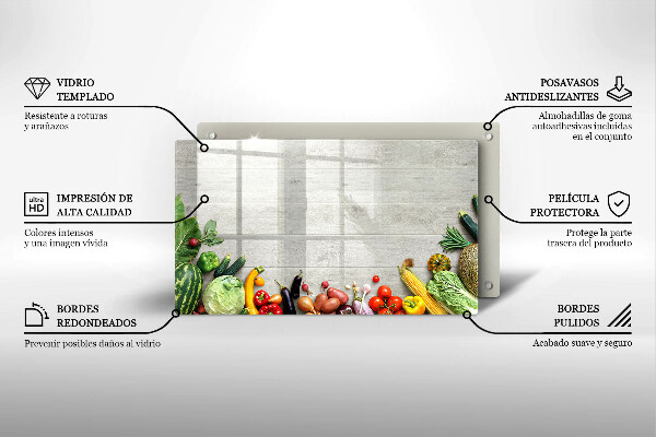 Tocător din sticlă Legume pe scânduri