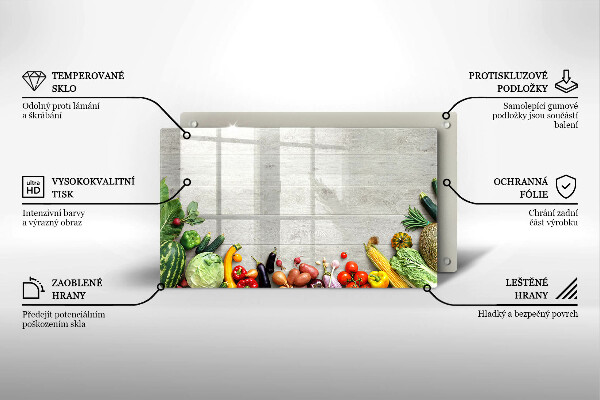 Tocător din sticlă Legume pe scânduri