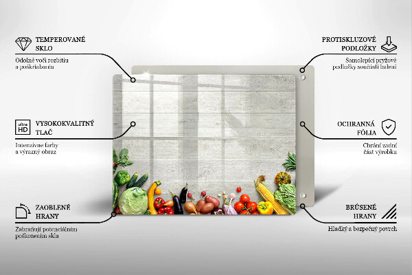 Tocător din sticlă Legume pe scânduri