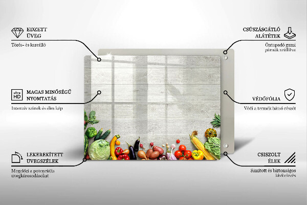 Tocător din sticlă Legume pe scânduri