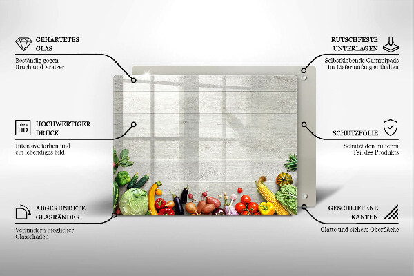 Tocător din sticlă Legume pe scânduri