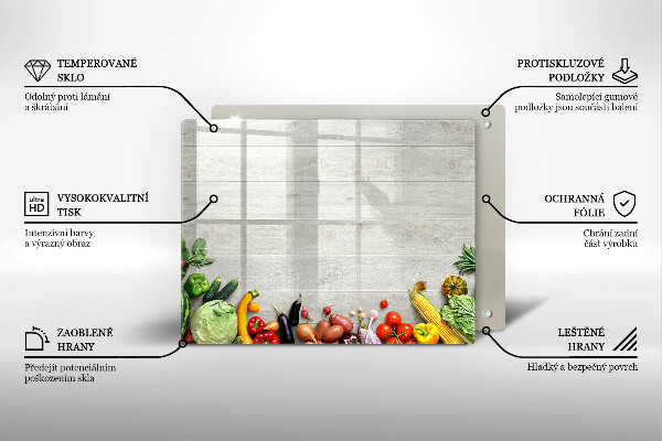 Tocător din sticlă Legume pe scânduri