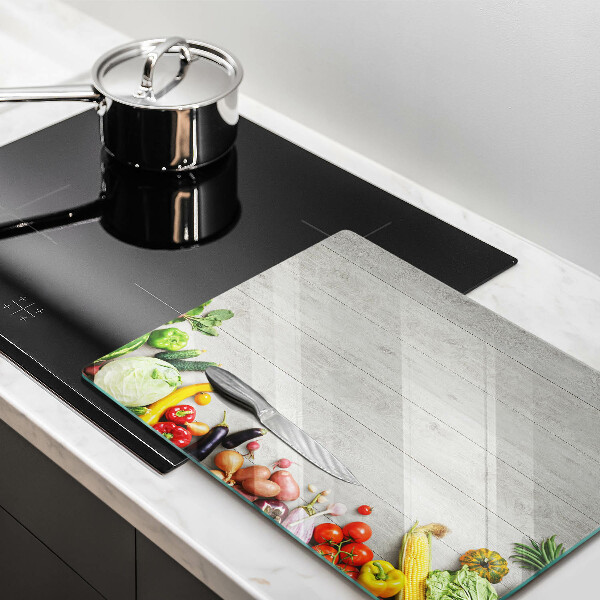 Tocător din sticlă Legume pe scânduri