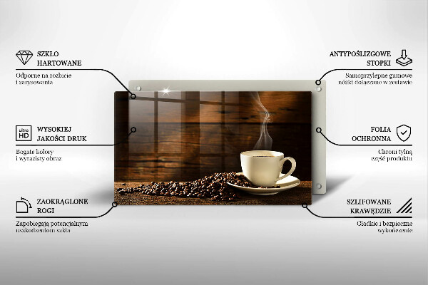 Tocător din sticlă Cana de cafea din lemn