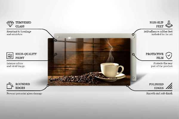 Tocător din sticlă Cana de cafea din lemn