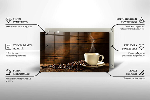 Tocător din sticlă Cana de cafea din lemn