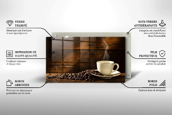 Tocător din sticlă Cana de cafea din lemn