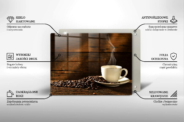 Tocător din sticlă Cana de cafea din lemn