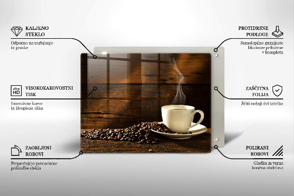 Tocător din sticlă Cana de cafea din lemn