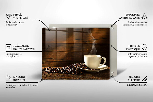 Tocător din sticlă Cana de cafea din lemn