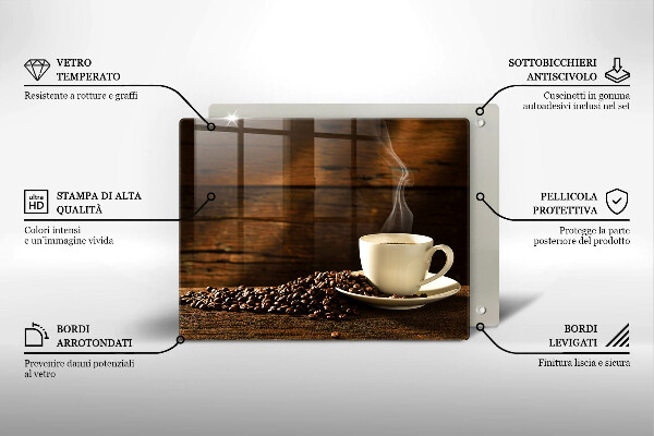 Tocător din sticlă Cana de cafea din lemn