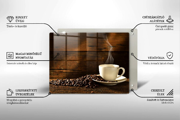 Tocător din sticlă Cana de cafea din lemn