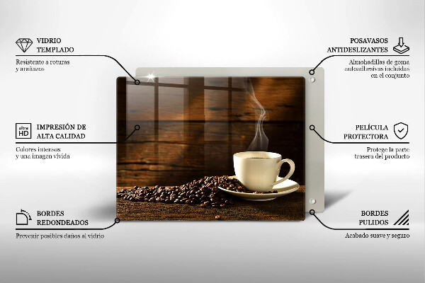 Tocător din sticlă Cana de cafea din lemn