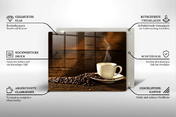 Tocător din sticlă Cana de cafea din lemn