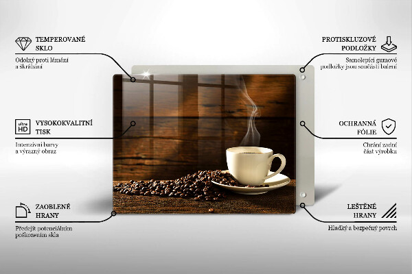 Tocător din sticlă Cana de cafea din lemn