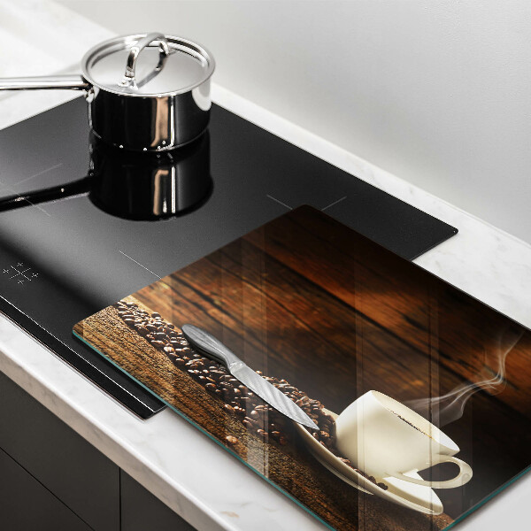 Tocător din sticlă Cana de cafea din lemn