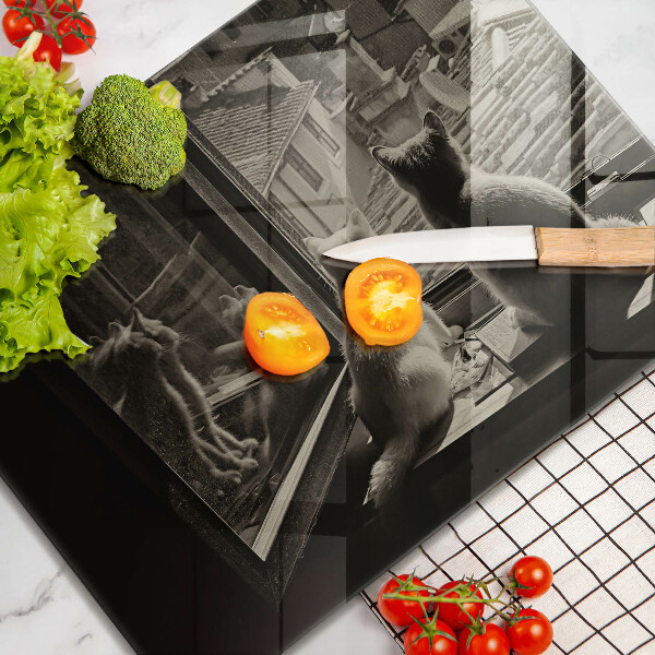 Tocător din sticlă Orașul pisicilor și fereastra