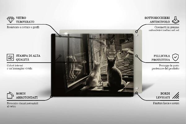 Tocător din sticlă Orașul pisicilor și fereastra