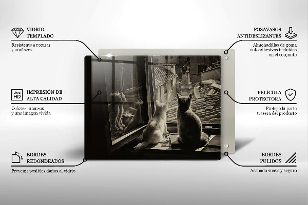 Tocător din sticlă Orașul pisicilor și fereastra