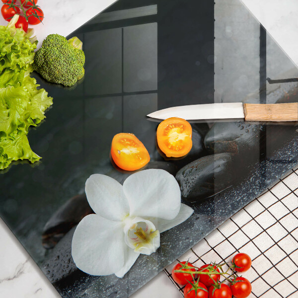 Tocător din sticlă Pietre Zen cu flori albe