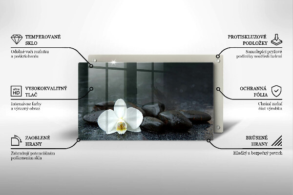 Tocător din sticlă Pietre Zen cu flori albe