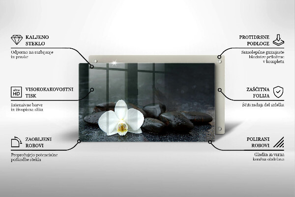 Tocător din sticlă Pietre Zen cu flori albe