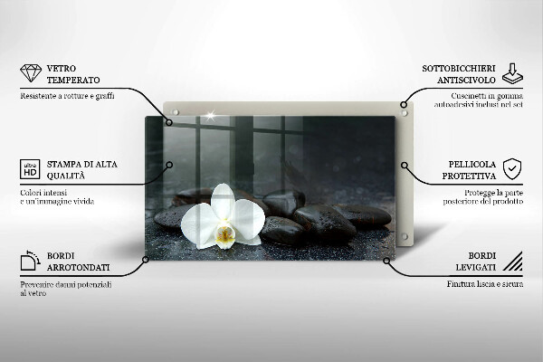 Tocător din sticlă Pietre Zen cu flori albe