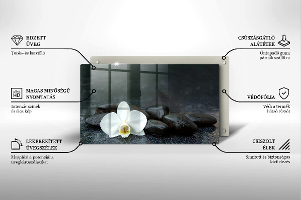 Tocător din sticlă Pietre Zen cu flori albe