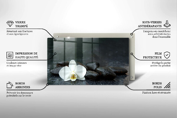 Tocător din sticlă Pietre Zen cu flori albe