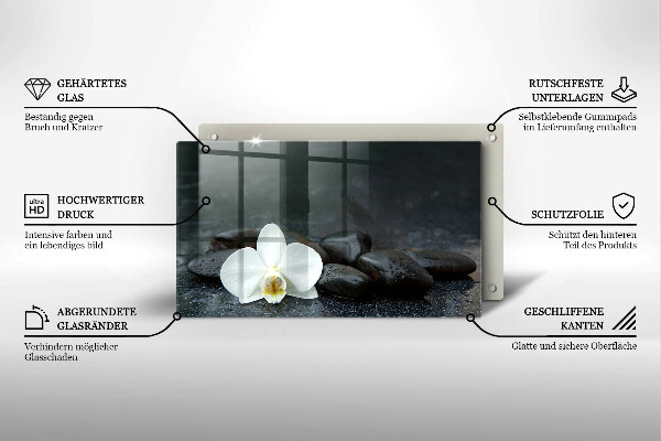 Tocător din sticlă Pietre Zen cu flori albe