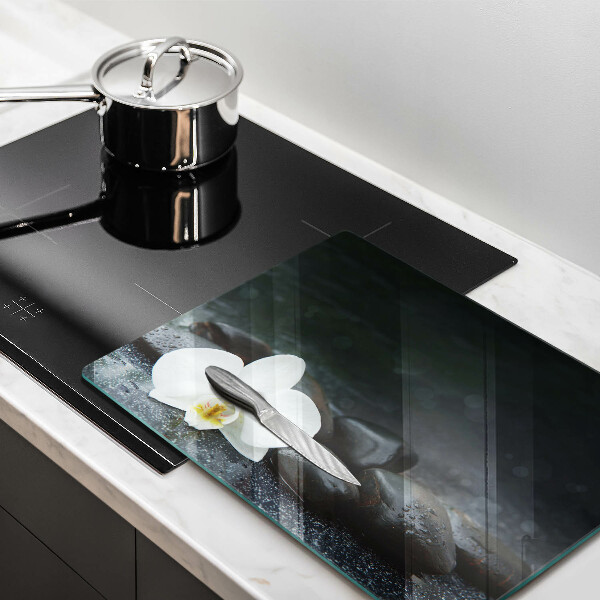 Tocător din sticlă Pietre Zen cu flori albe