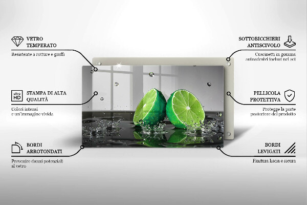 Tocător din sticlă Lime suculente și apă