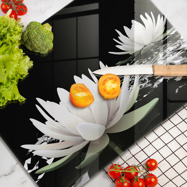 Tocător din sticlă Crini albi pe apă