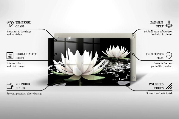 Tocător din sticlă Crini albi pe apă