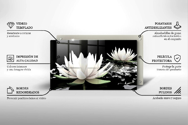 Tocător din sticlă Crini albi pe apă