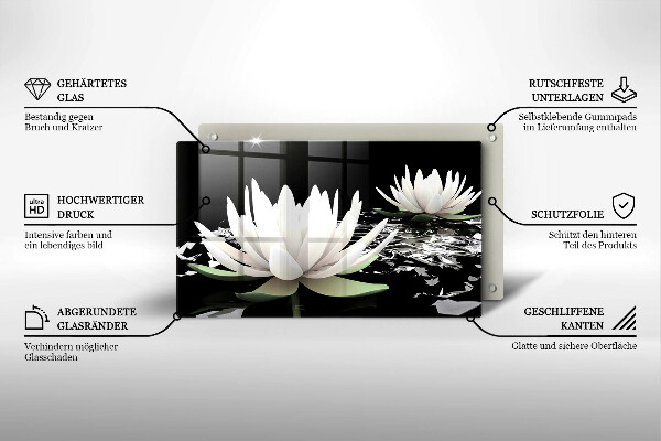 Tocător din sticlă Crini albi pe apă