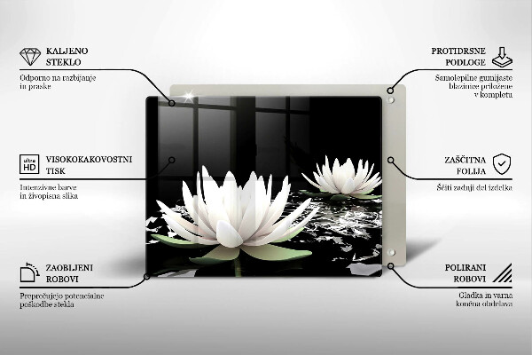 Tocător din sticlă Crini albi pe apă